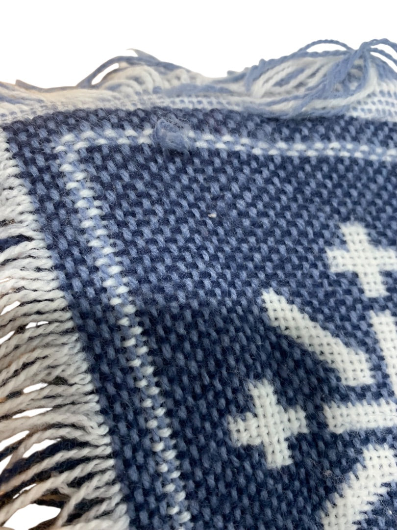 Vintage Woven Throw Blanket Welcome to Snowtown Fringed Blue 56" x 47"