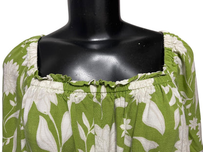 1XL Ava & Viv Floral Long Sleeve Tie Waist Dress Green Boho Style