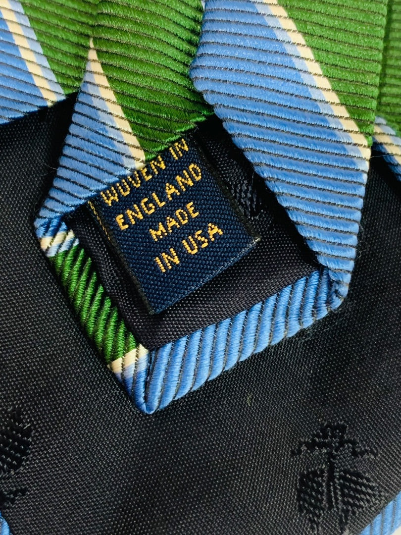 Brooks Brother Mens Woven Silk Necktie Tie Green Blue Stripe 2 3.75" Width 60" Length