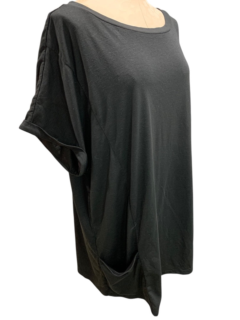 XXL Aimage Womens Black Tunic Tshirt Pockets Cuffed Sleeve