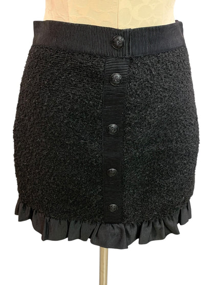 Size 2P Loft Petites Black Tweed Ruffle Hem Skirt Side Zip