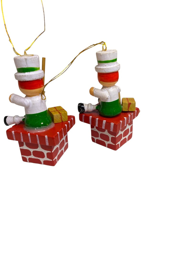 Vintage Wooden Christmas Holiday Ornaments Chimney Sweep 2.5"