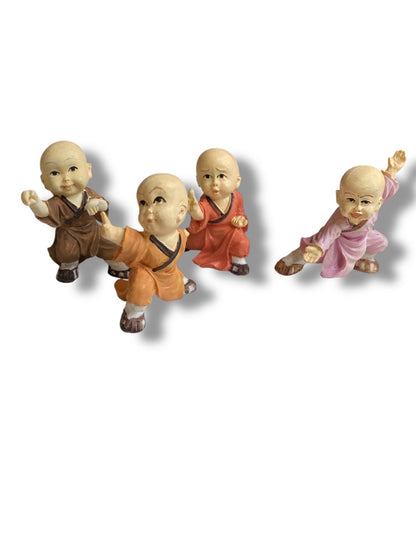 Vintage Set of 4 Baby Monk Resin Figurines Happiness 2.5"