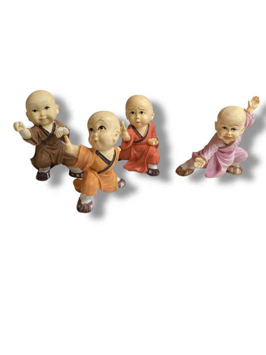 Vintage Set of 4 Baby Monk Resin Figurines Happiness 2.5"