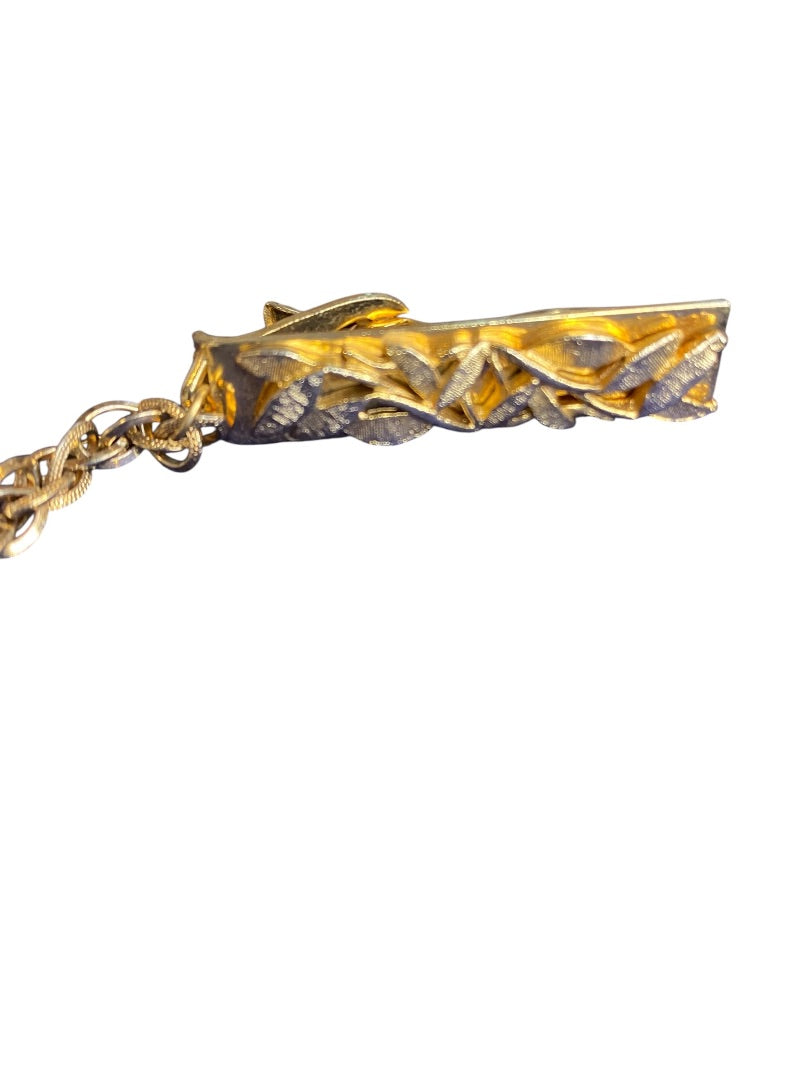 Vintage Goldtone Sweater Clip Bar Clips Vine Design Chain