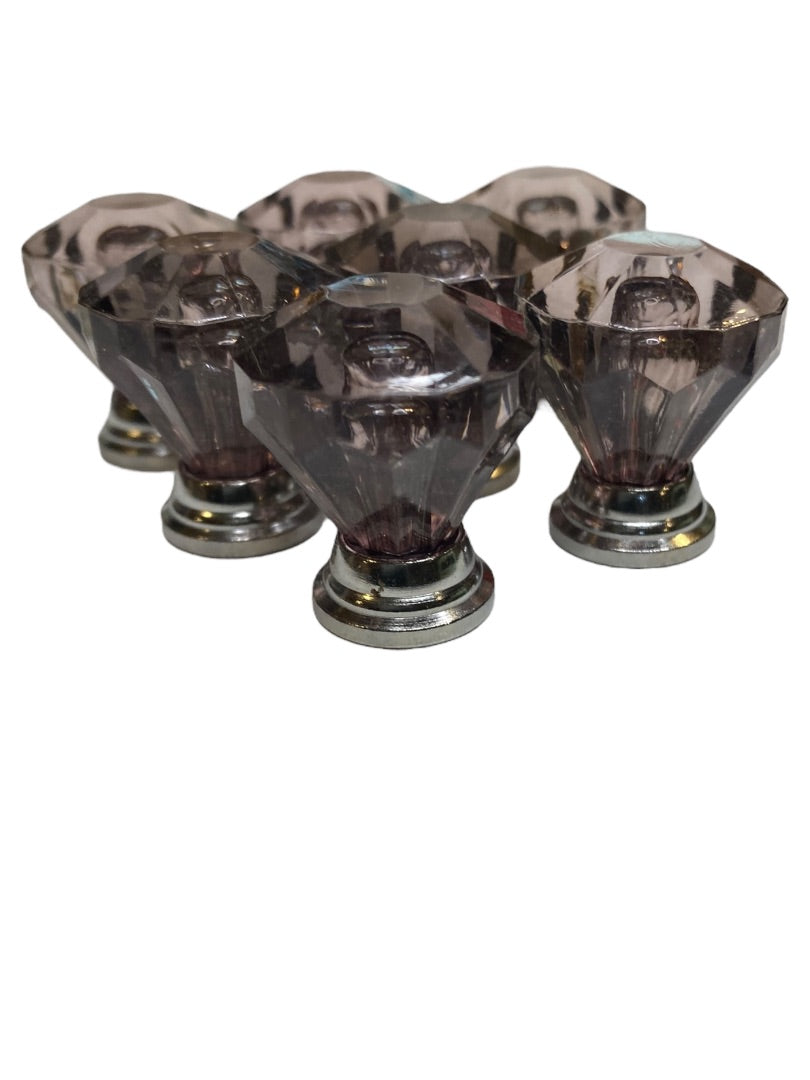 Set of 7 Purple and Silvertone Crystal Knobs Drawer Pulls 25mm 1" New