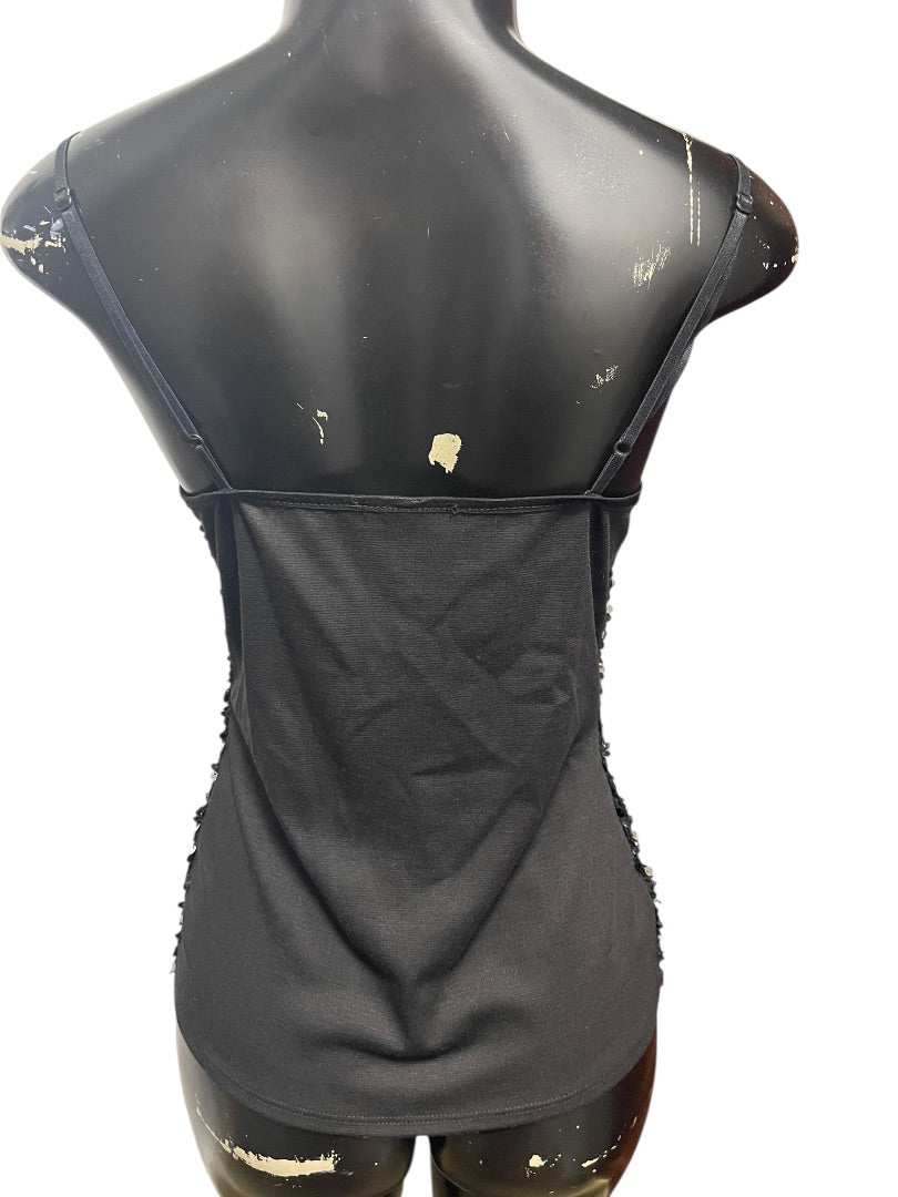 Medium Ambiance Womens Sequin Adjustable Strap Cami Black Silver