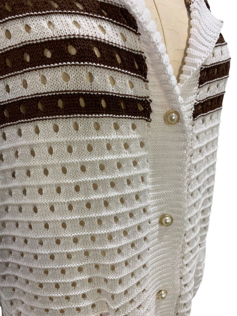 XL Vintage Womens Short Sleeve Loose Knit Collared Cardigan