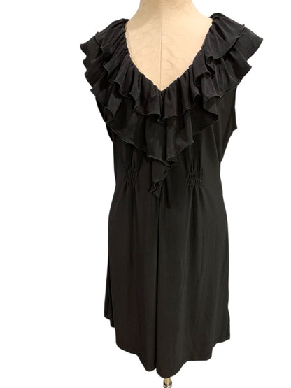 XL Tiana B Black Dress V-Neck Ruffle Sleeveless Polyester Blend