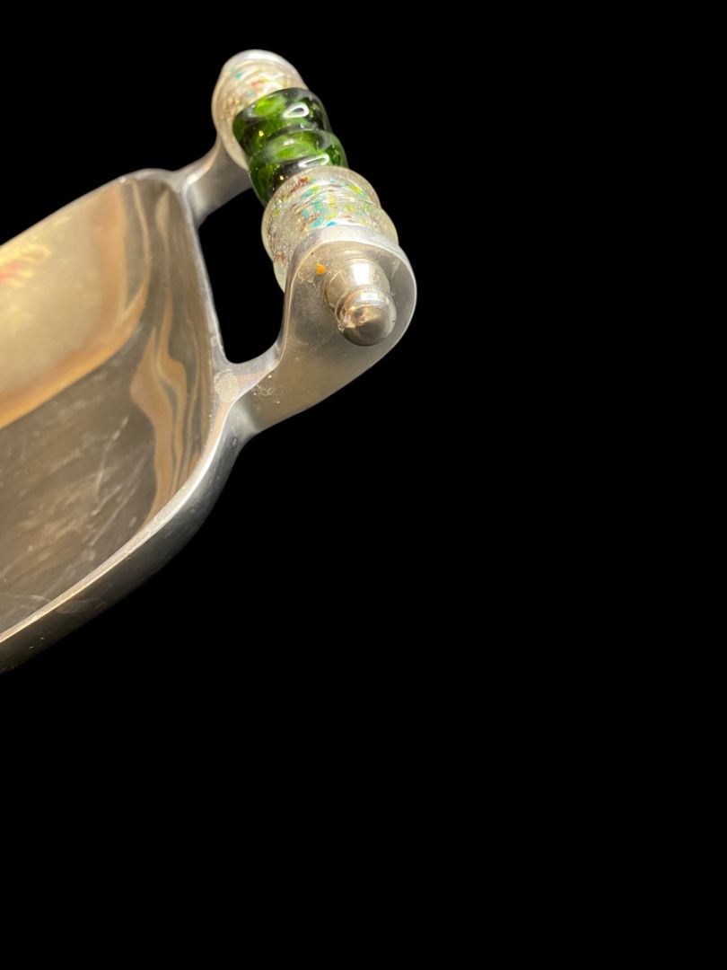 Wild Eye Designs Metal Serving Dish Small Green Bead Handles