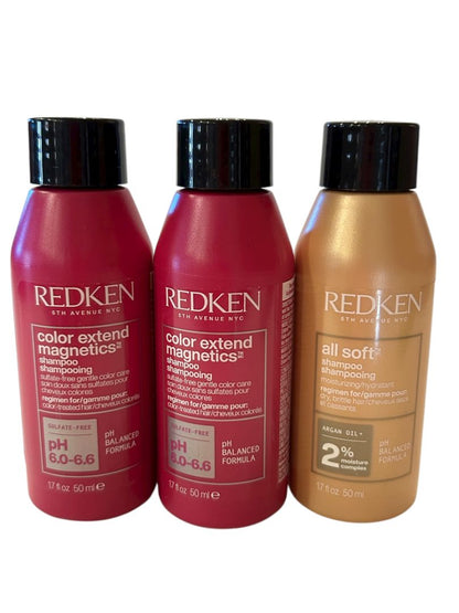 Lot of 3 Redken Travel Size Shampoos Color Extend All Soft 1.7 oz Each New