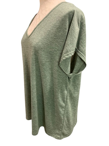 Size 1XL Womens Green Heathered Tshirt V-Neck Short Sleeve