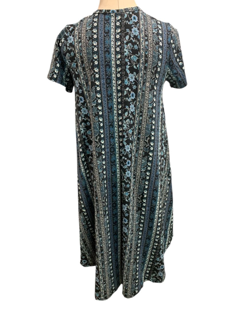 Size XS LulaRoe Blue Stripe Floral Carly Dress Hi Lo Hem Tshirt