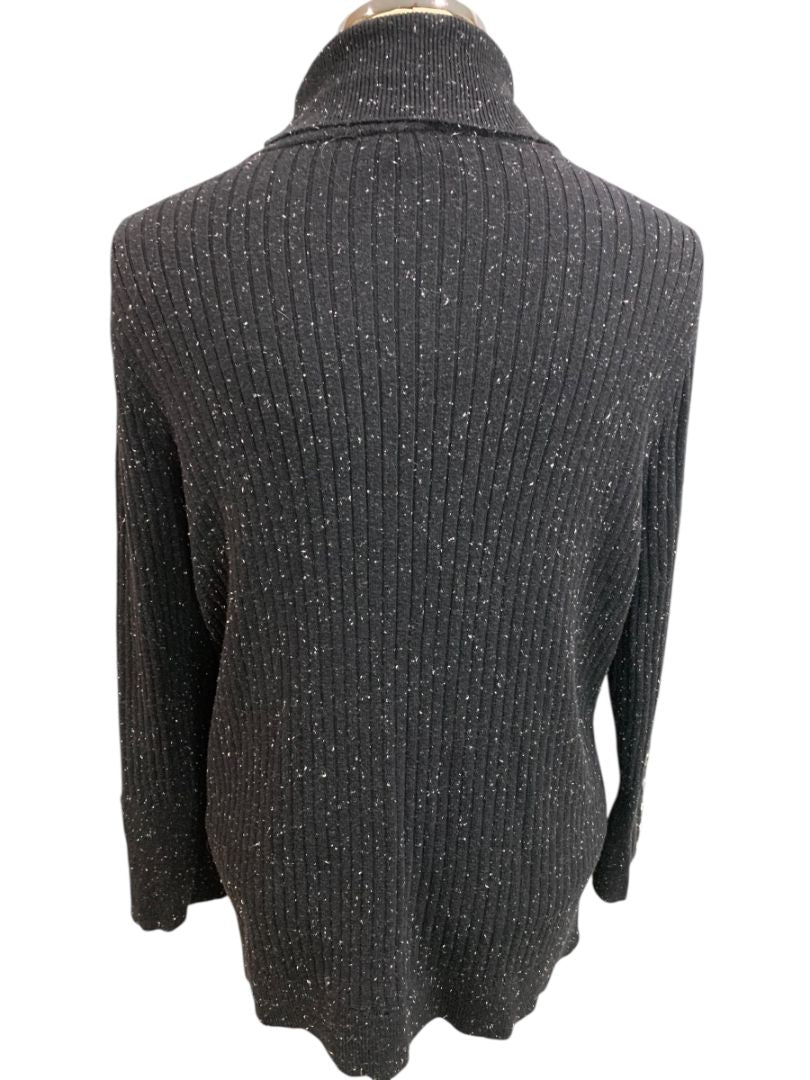 Size 1X Talbots Woman Black Flecked Turtleneck Sweater Ribbed Knit