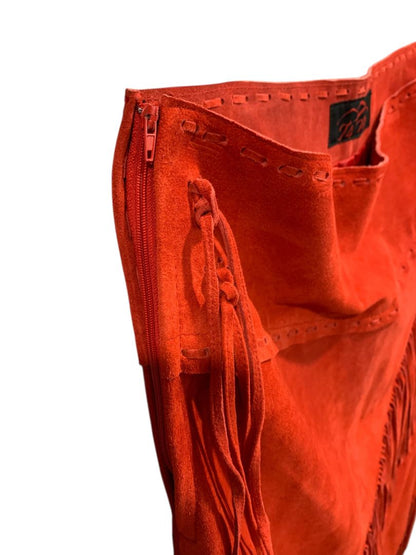 Size 3X T4 West Red Suede Midi Skirt Fringed Western Dance Rodeo