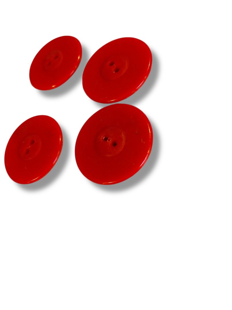 Set of 4 Midcentury Red Plastic Buttons  Craft Sew 1.4" Diameter Retro