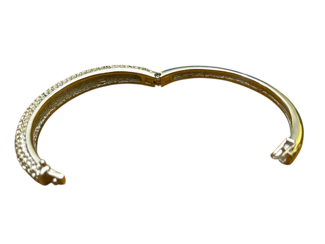 Christian Dior Silvertone Hinged Bangle Bracelet Crystal Pave Hallmarked