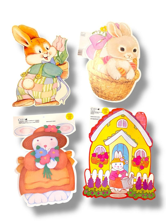 Vintage Easter Diecut Decor Lot of 4 Pieces 12" Each Double Sided Assorted