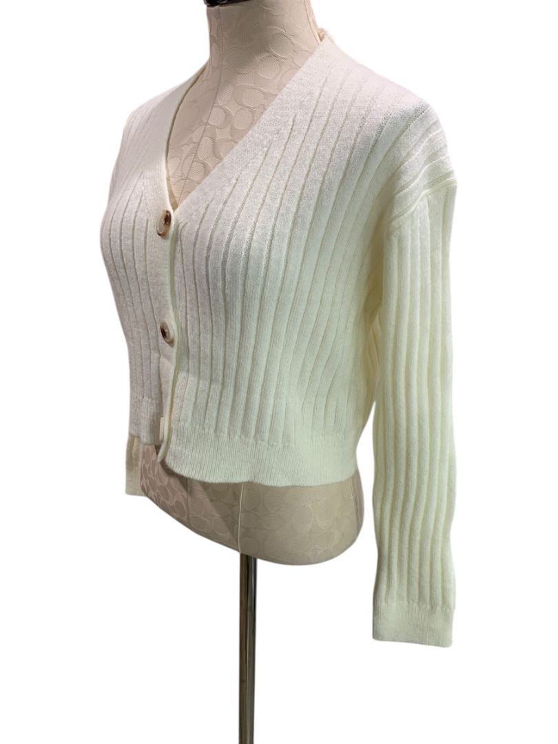 Size Small Womens Ivory Ribbed Cropped Cardigan Sweater