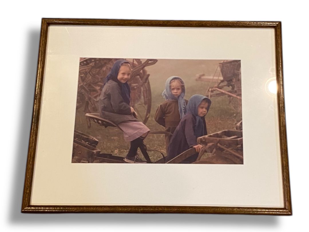 Vintage Rural Children Amish Photograph Framed Americana 20.5" x 16.25"