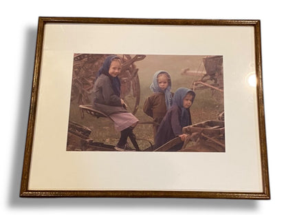 Vintage Rural Children Amish Photograph Framed Americana 20.5" x 16.25"