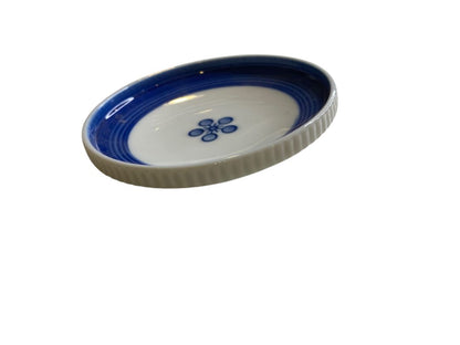 Small Trinket Dish Blue White Flower 4" Diameter Vintage