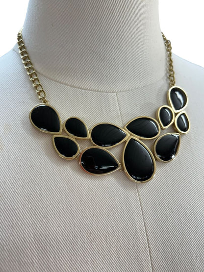 Premier Designs Statement Necklace Black Goldtone 20" Lays Flat