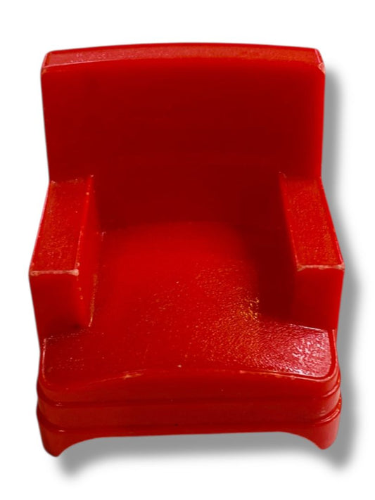 Vintage Dollhouse Miniature Plastic Red Chair Living Room Retro 2"h