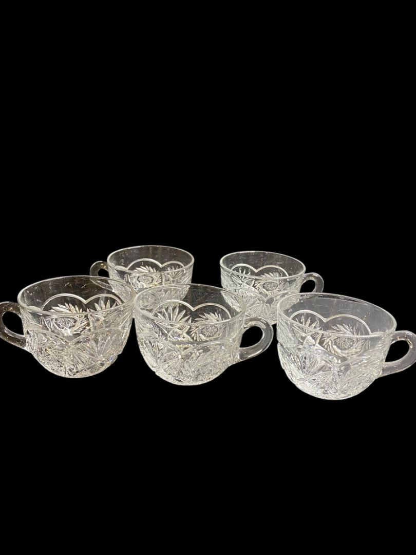 Vintage Set of 5 Punch Glass Clear Pressed Glass Mug 2.25"h