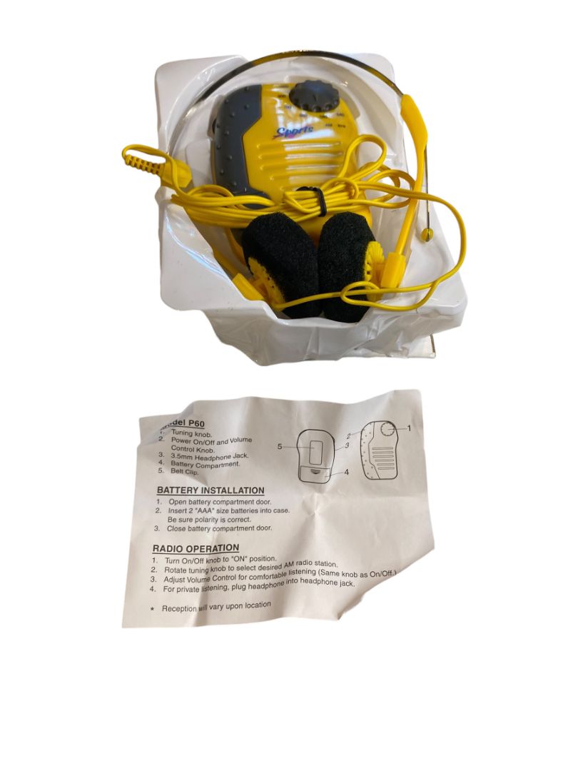 Lifelong Sports Radio Portable Yellow Headphones Battery Operated AM FM