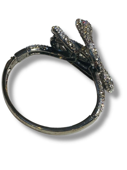 Rhinestone Snake Bangle Bracelet Hinged Pewter Color 1.5" Inside Diameter