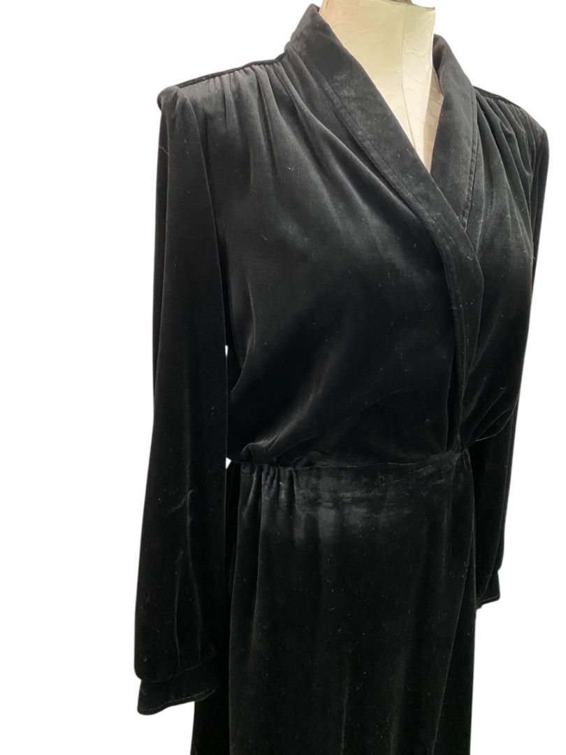 Size 12 Butte Vintage Black Velour Dress Wrap Style Bodice