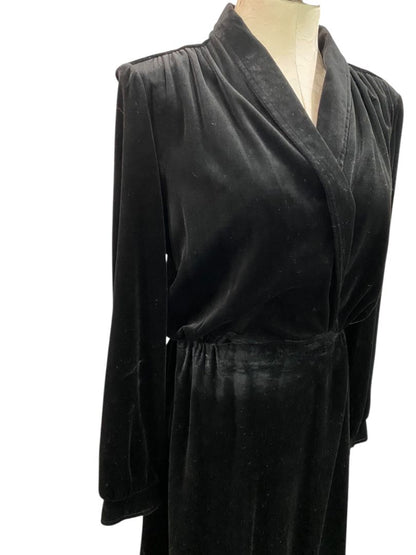 Size 12 Butte Vintage Black Velour Dress Wrap Style Bodice