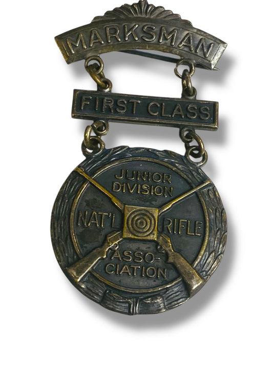 Vintage NRA Marksman First Class Junior Division Badge Pin Medal 2.4" Blackinton