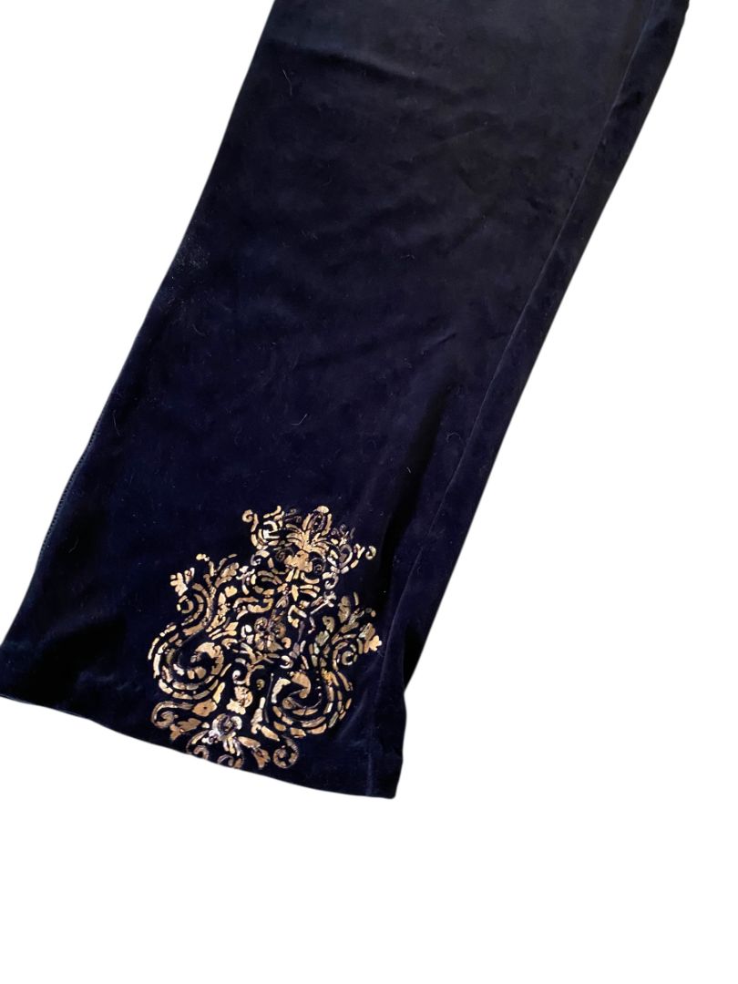 Size Large Style & Co Womens Black Velour Gold Embellished Pants Pull On