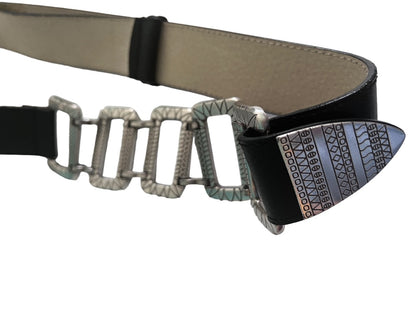 Chico's Black Leather Silver Chain Link Adjustable Slide Belt