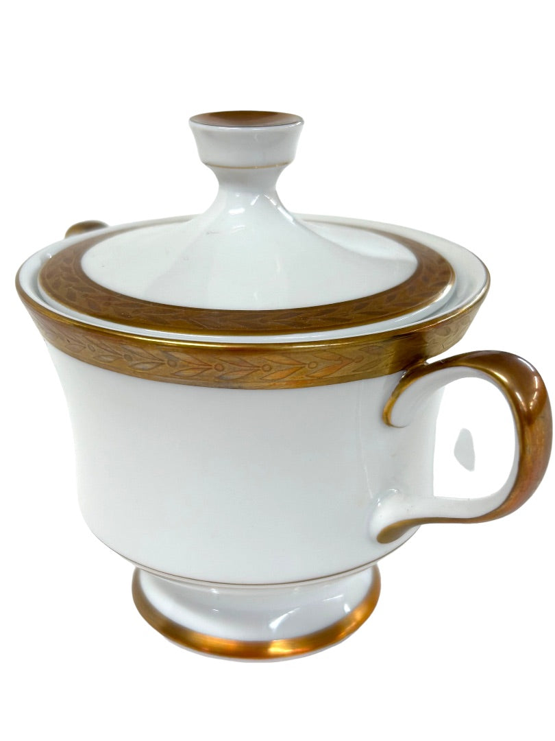 Sango Royalty Pattern White Gold Trim Sugar Bowl and Lid 1970s