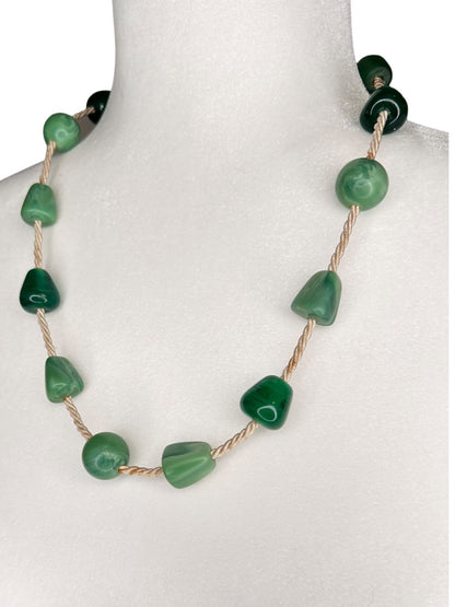 Signed Monet Green Bead on Silk 23" Statement Necklace Toggle Clasp