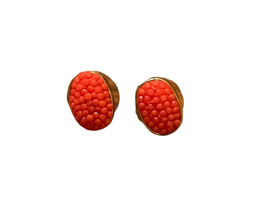 Kate Spade Pave The Way Studs Coral and Goldtone Post Pierced Earrings