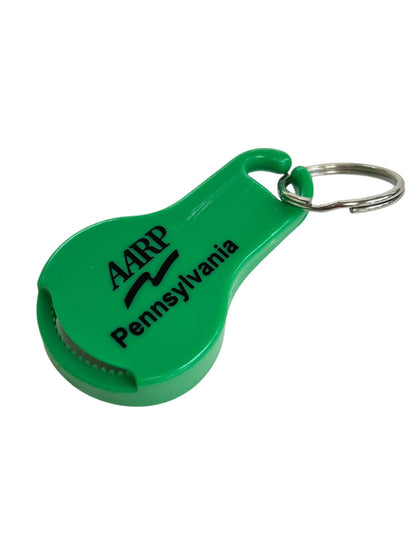 AARP Pennsylvania Vintage Bottle Opener Keychain Key Ring Green Plastic 2.5"