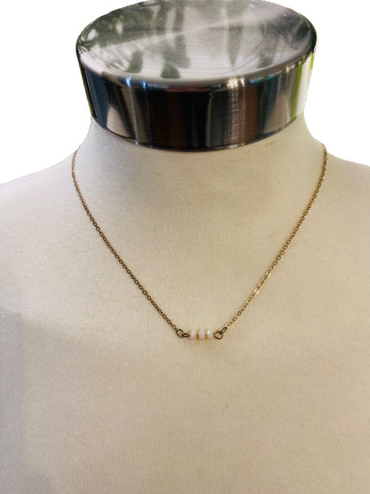 Delicate Goldtone Necklace Blush Pink Faceted Triple Beads Adjustable 15-18" Lobster Clasp