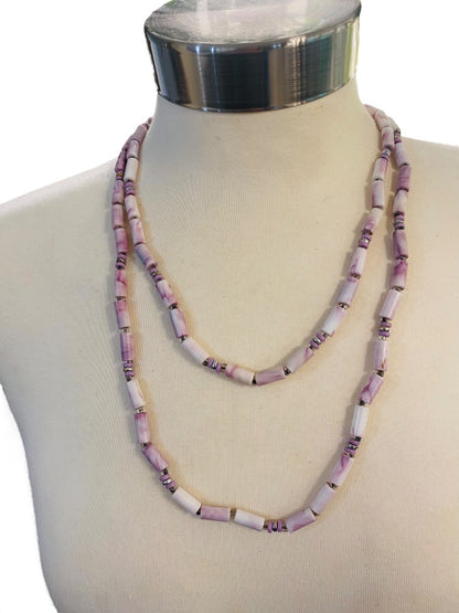 Lavender Beaded Vintage Overhead Necklace 45" Strand String