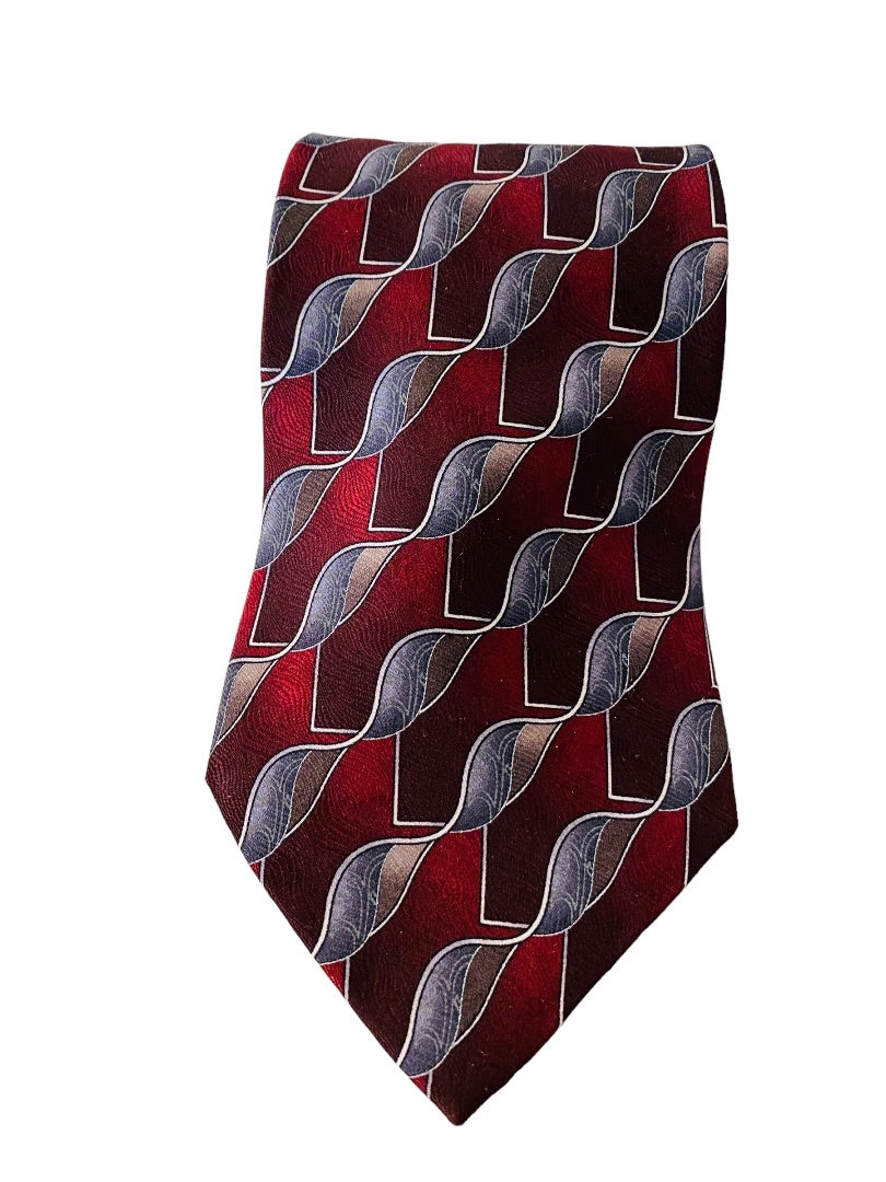 Joseph & Feiss Extra Long Mens 60" Necktie Tie Red Gray  100% Silk