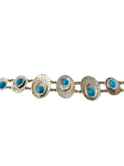 Silvertone and Faux Turquoise Bracelet Adjustable 7-9" Lobeter Clasp Closure