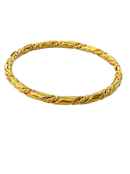 Goldtone Textured Bangle Bracelet Twist Design 2.6" Inside Diameter