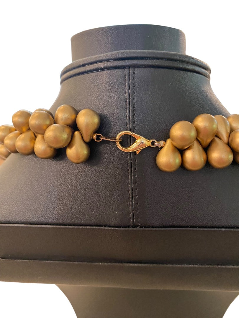 Goldtone Plastic Bead Chunky Statement Necklace 19" Lobster Clasp Retro