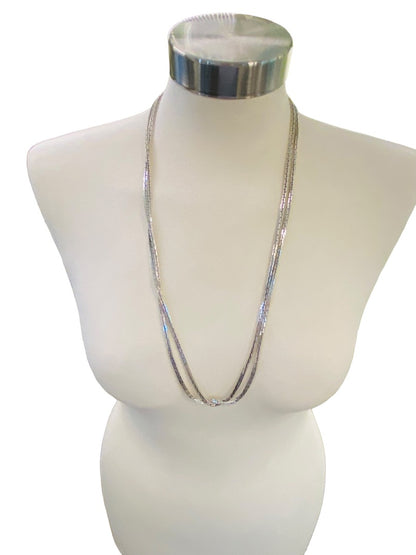 Silvertone Box Chain Necklace 62" Long Spring Clasp Shiny Strand String