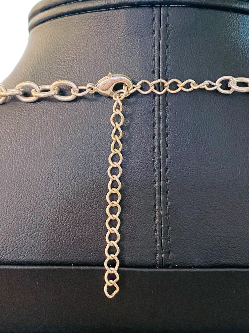 Silvertone and Aqua Charm Layered Circle Necklace 16-19" Lobster Clasp