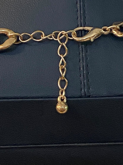 Goldtone and Black Cord Chunky Dual Strand Chain Necklace 17-19" Lobster Clasp