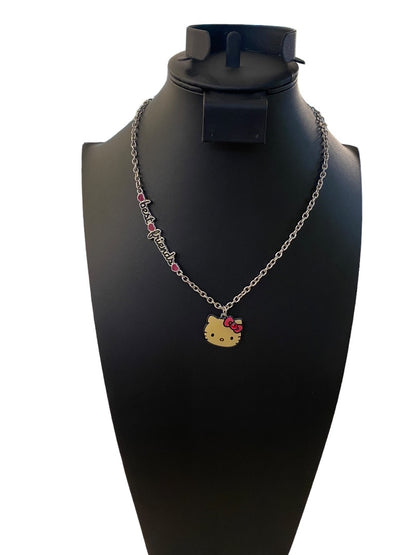 2012 Hello Kitty Sanrio Pendant Necklace Silvertone "Best Friends" 17.5"